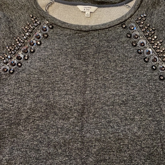 Crown and Ivy Gray Crewneck Beaded Sweatshirt Small NWOT - Picture 3 of 7